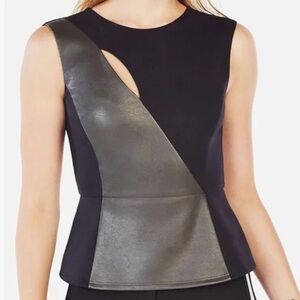 BCBGMAXAZRIA Black Olive Brita Faux Leather Top Cut-Out Size Small